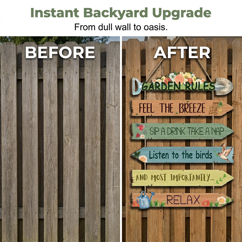 Rustic Wooden Garden Sign – Hand-Painted Botanical Art, Jute Rope Included 🌿🪵