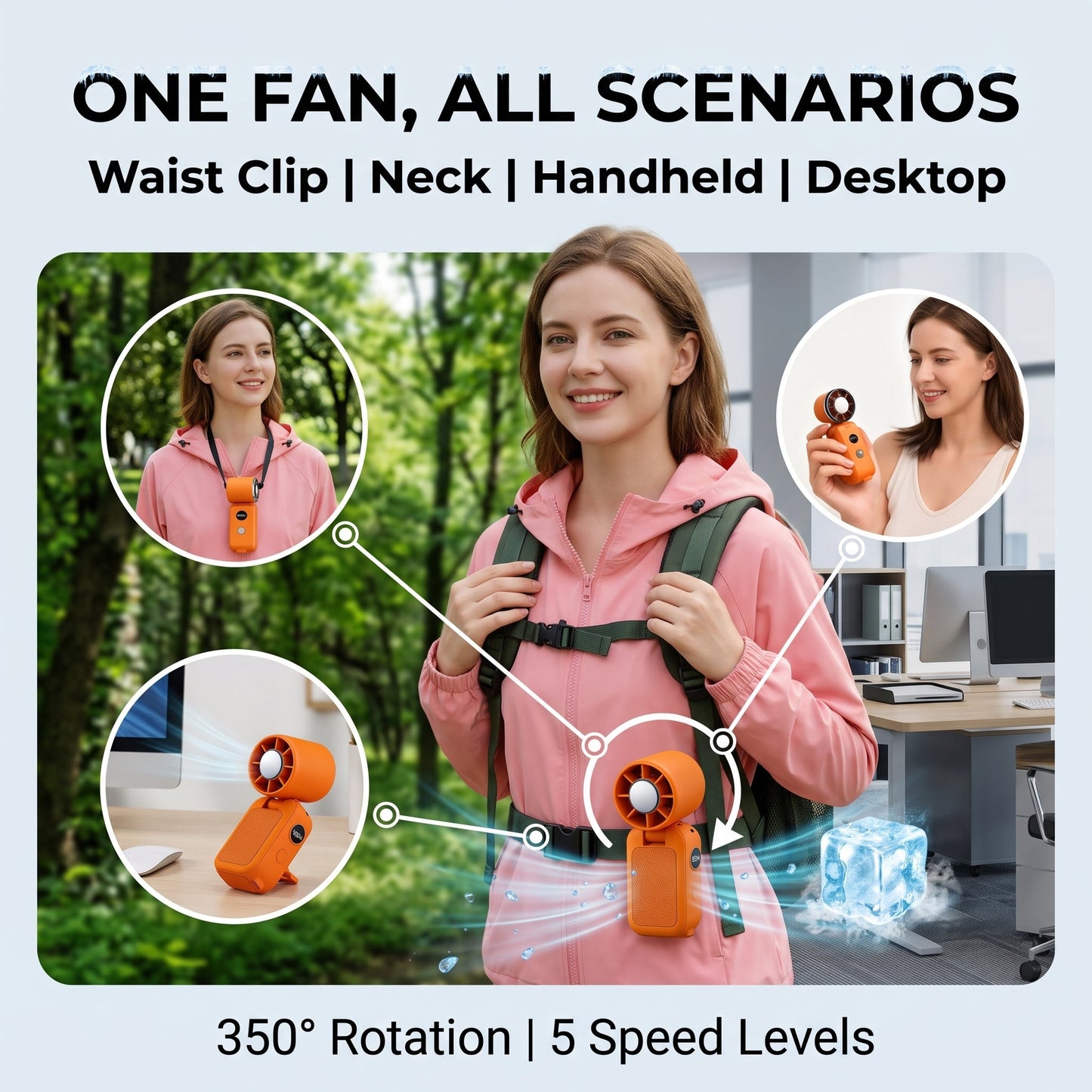 5-in-1 Portable Cooling Fan – Wearable, Rechargeable, LED Display