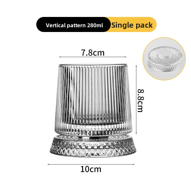Rotating Whiskey Glass – 360° Spinner, Crystal Clear, 6 Patterns 🥃🌀