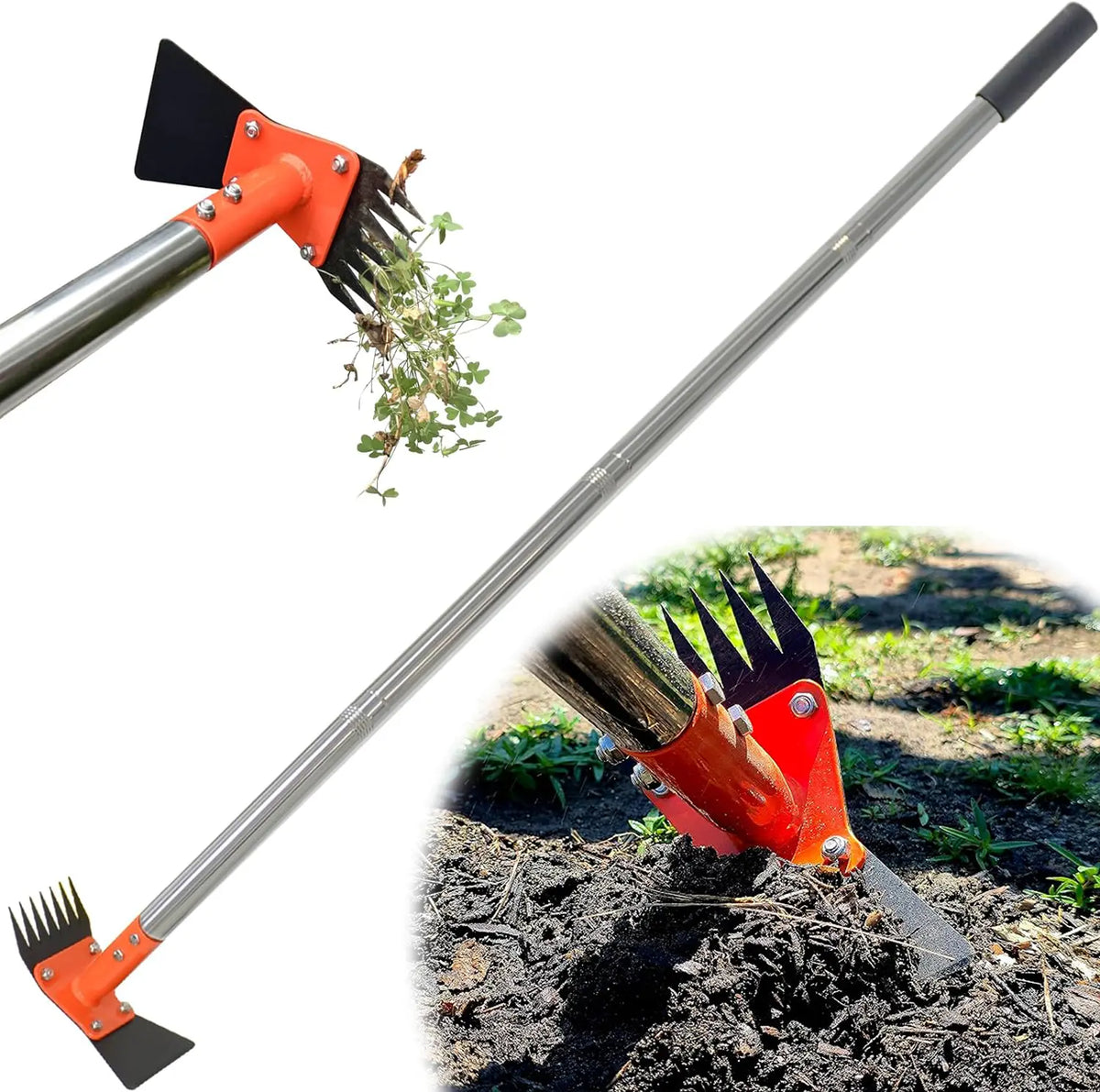 2-in-1 Garden Hoe & Weed Puller Rake