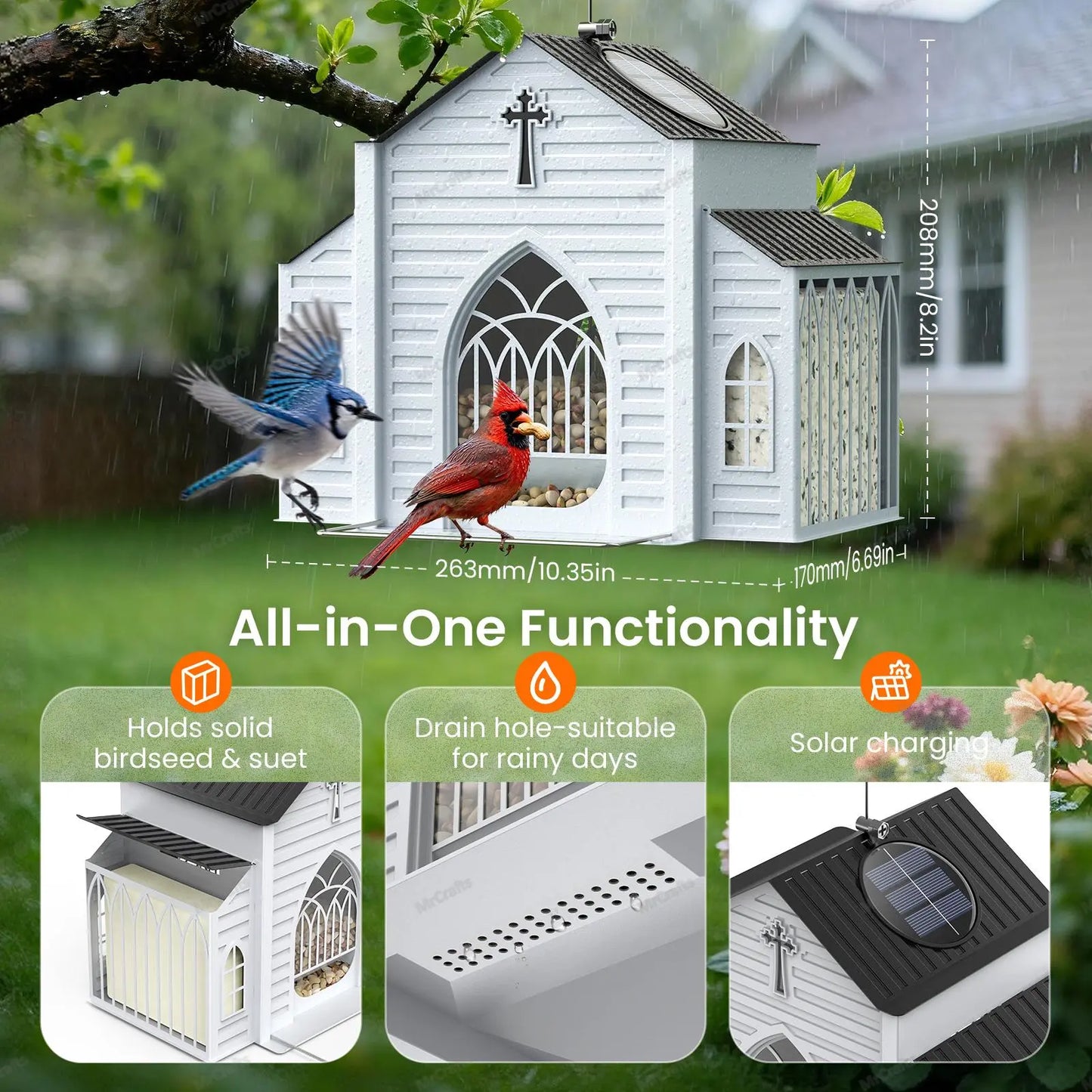 Solar Powered Church-Shaped Metal Bird Feeder