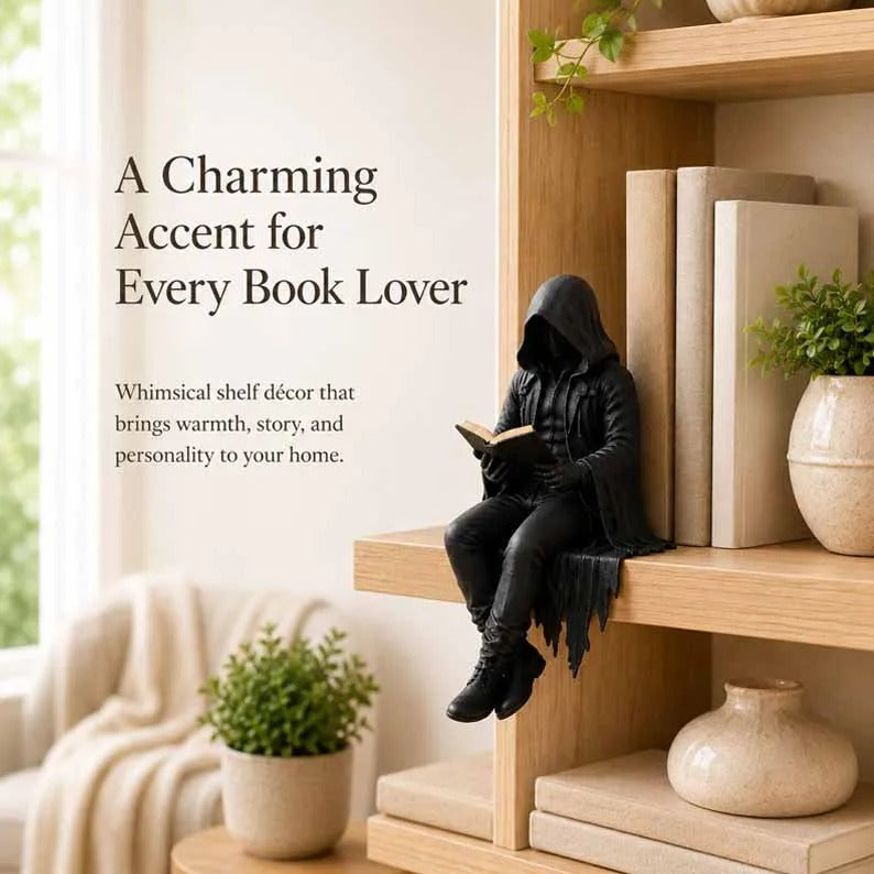 Gothic Dark Fantasy Book Guardian – 4″ Resin Figure, Midnight Shelf Decor 🖤📖🌙