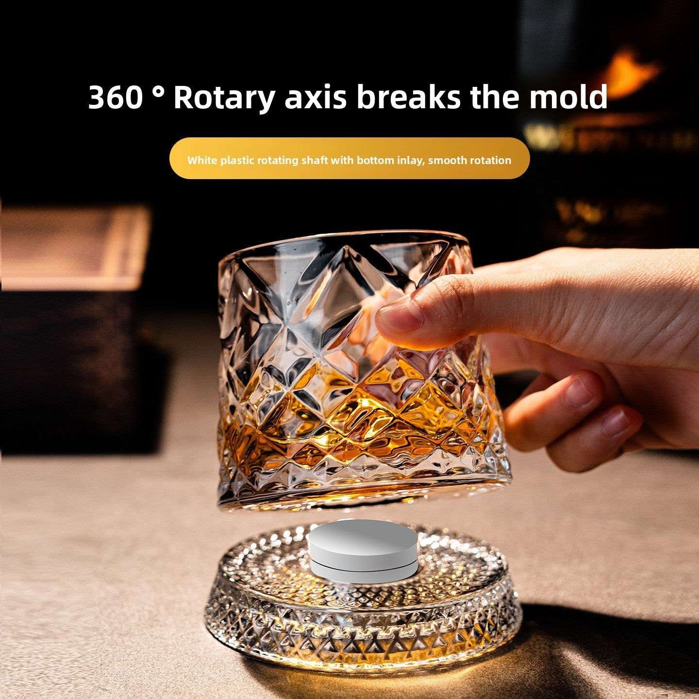 Rotating Whiskey Glass – 360° Spinner, Crystal Clear, 6 Patterns 🥃🌀