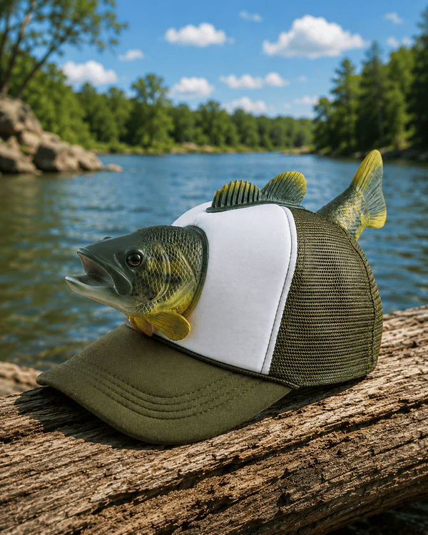 3D Fish Trucker Hat – Realistic Bass Head, Breathable Mesh, Funny Fishing Gift 🧢🐟