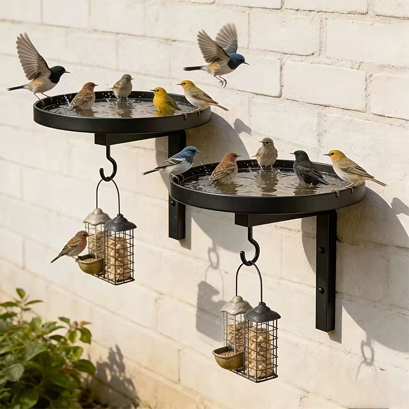 Wall-Mounted Metal Bird Bath – Antique Black, Dual-Function with Hook 🐦🛁