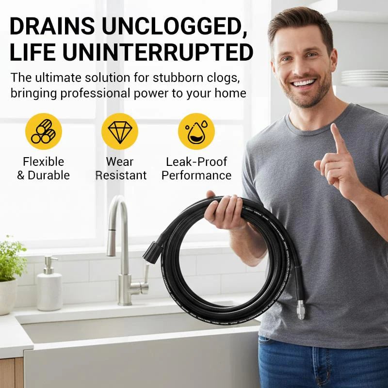 High-Pressure Sewer Jetter Hose – Triple-Layer, Stainless Steel Nozzle, Universal Fit 💧🔧
