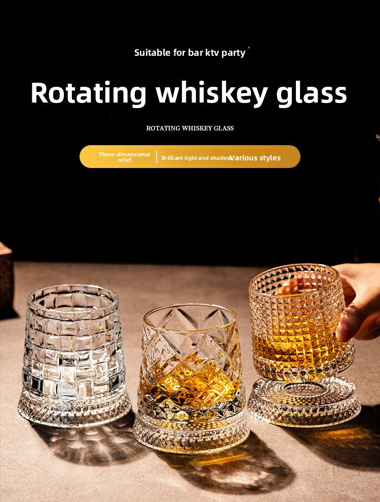 Rotating Whiskey Glass – 360° Spinner, Crystal Clear, 6 Patterns 🥃🌀