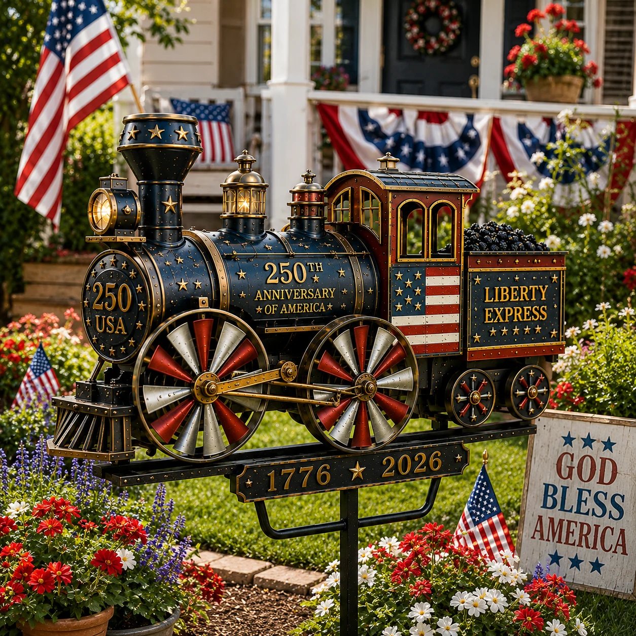 Liberty Express Wind Spinner – Patriotic Garden Art for America’s 250th 🇺🇸🚂