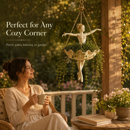 Ballet Dancer Hanging Planter – Resin Sculpture with Golden Chains 🩰🌿