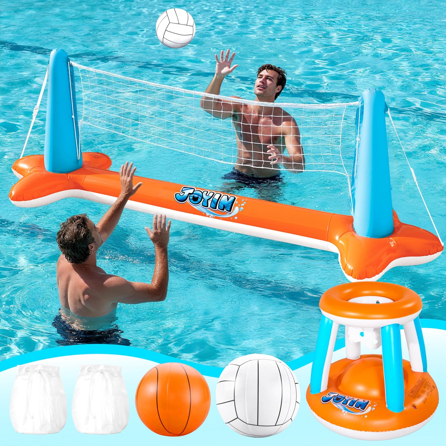 Inflatable Pool Volleyball &Basketball Combo Set 🏐🏀🏊♂️
