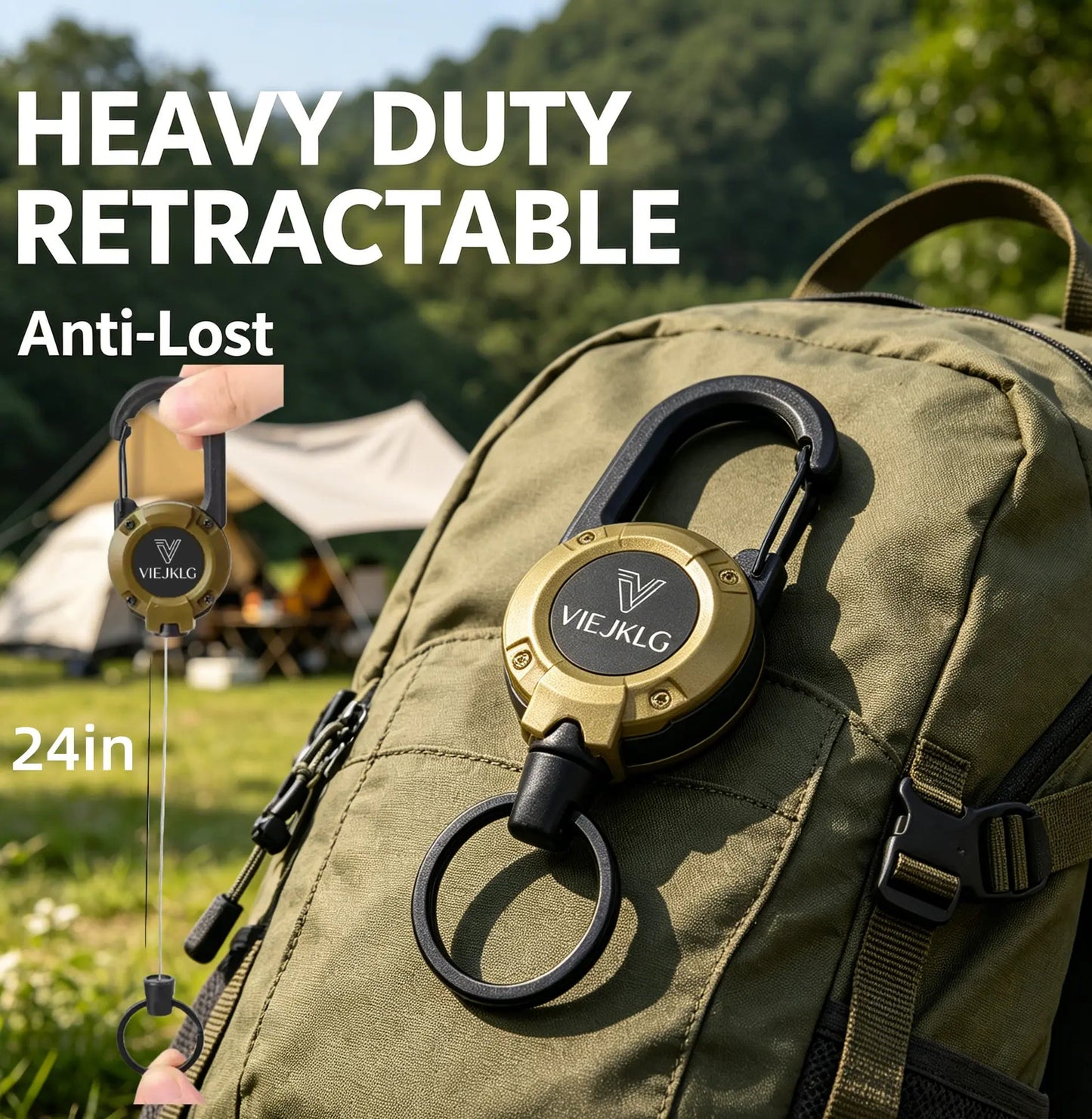 3-in-1 Retractable Pull Reel Keychain – Carabiner, Steel Wire Rope, Compact EDC Tool 🔑🪢