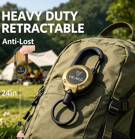 3-in-1 Retractable Pull Reel Keychain – Carabiner, Steel Wire Rope, Compact EDC Tool 🔑🪢