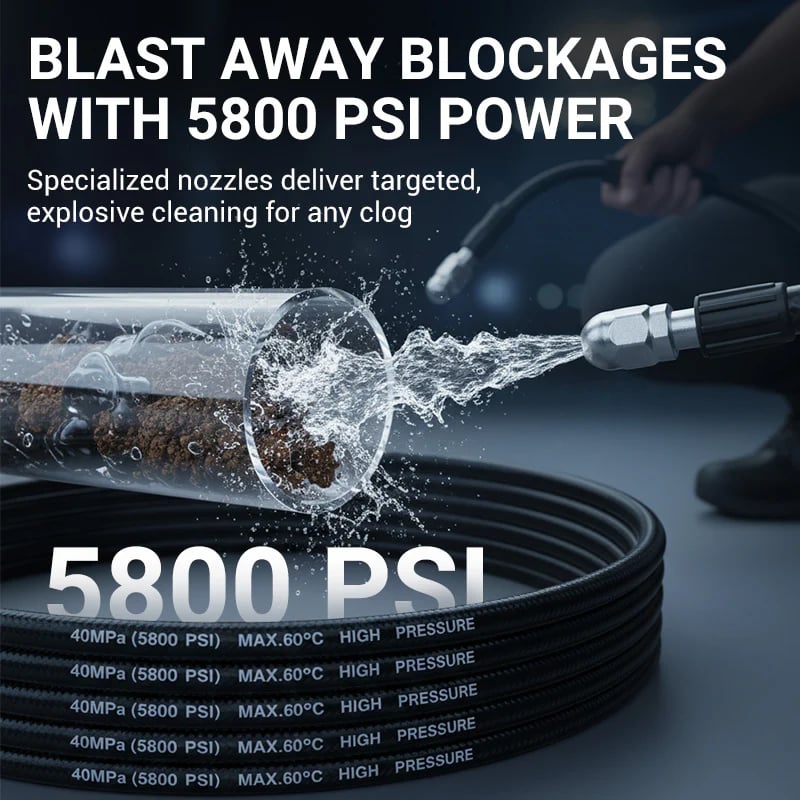 High-Pressure Sewer Jetter Hose – Triple-Layer, Stainless Steel Nozzle, Universal Fit 💧🔧