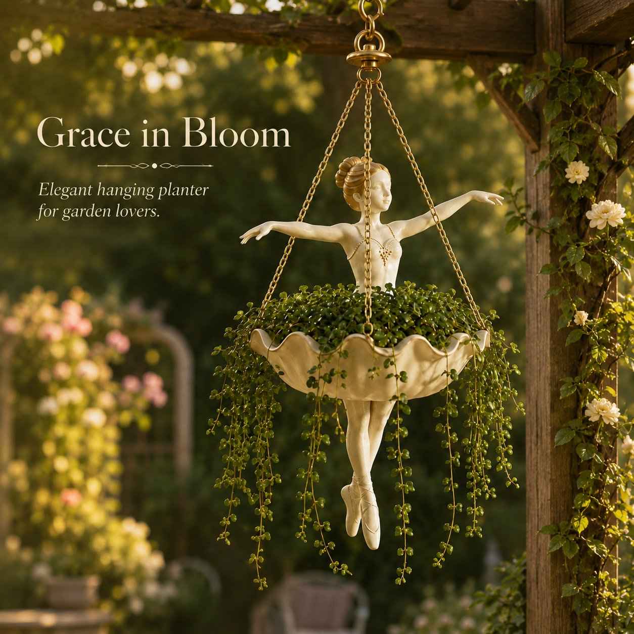 Ballet Dancer Hanging Planter – Resin Sculpture with Golden Chains 🩰🌿