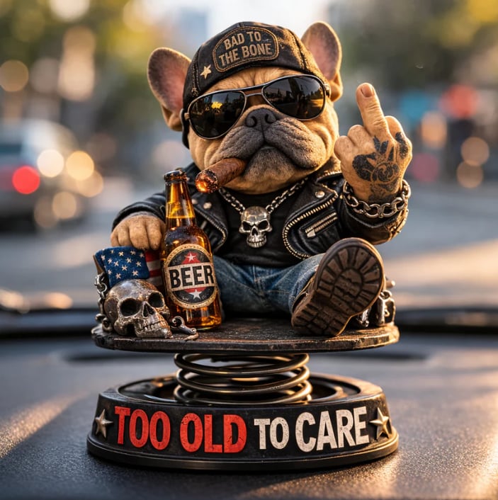Too Old To Care Bulldog Bobblehead – Dashboard Attitude Legend 🐶
