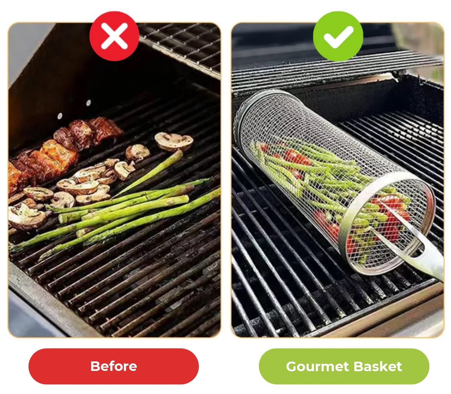 Gourmet Grill Basket 2.0 – Stainless Steel, Dishwasher Safe, No More Burnt Food 🥩🥦