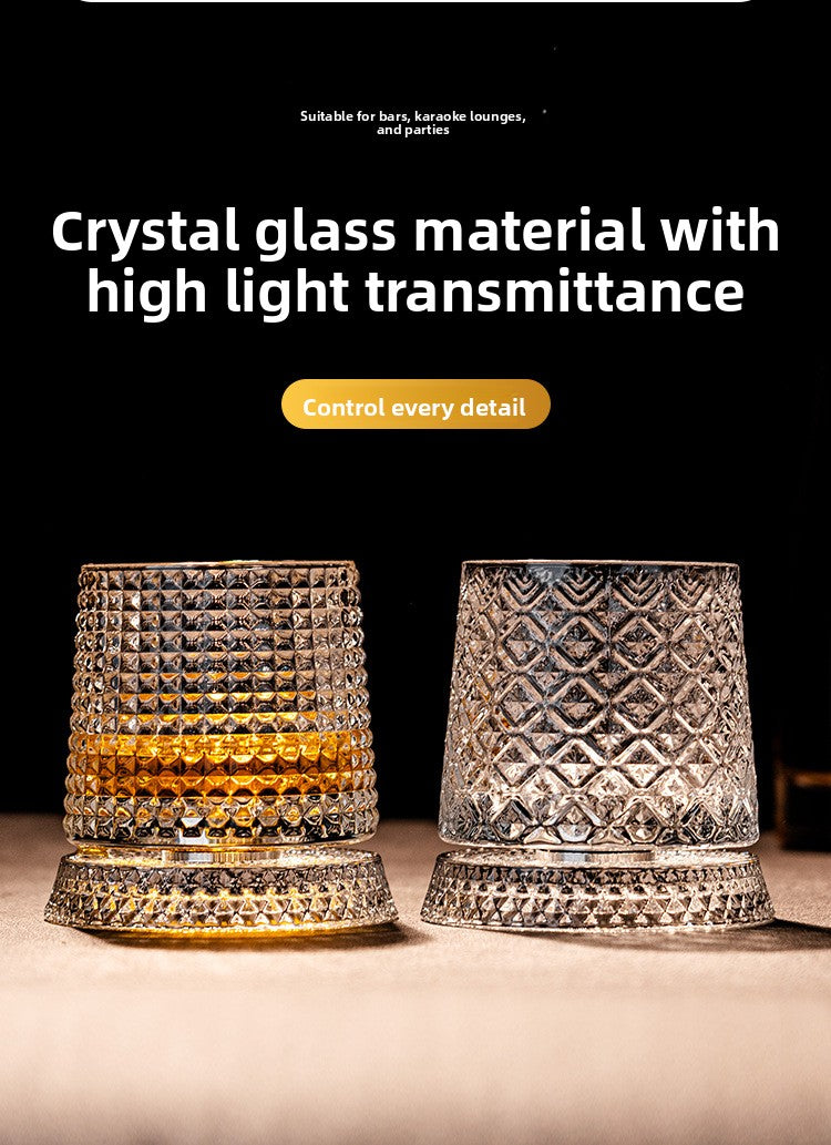 Rotating Whiskey Glass – 360° Spinner, Crystal Clear, 6 Patterns 🥃🌀