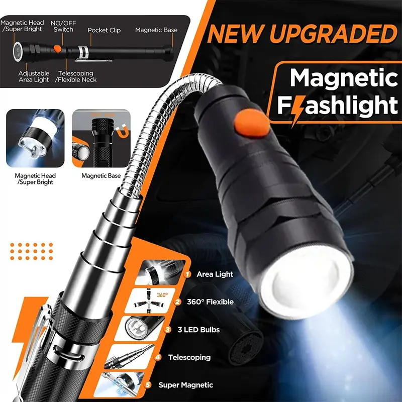 Extendable Magnetic Pickup Tool with LED Flashlight 🧰🔧