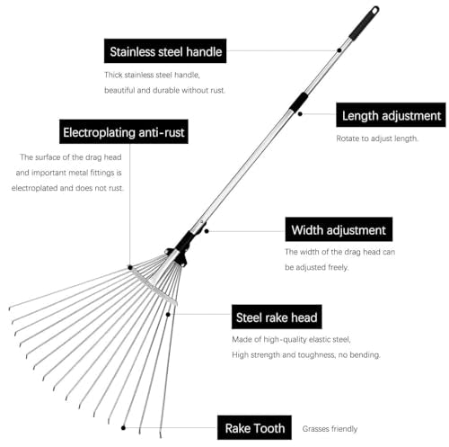 Adjustable Garden Leaf Rake – Lightweight, Telescoping Handle, Expandable Metal Head 🍂🌿🧹