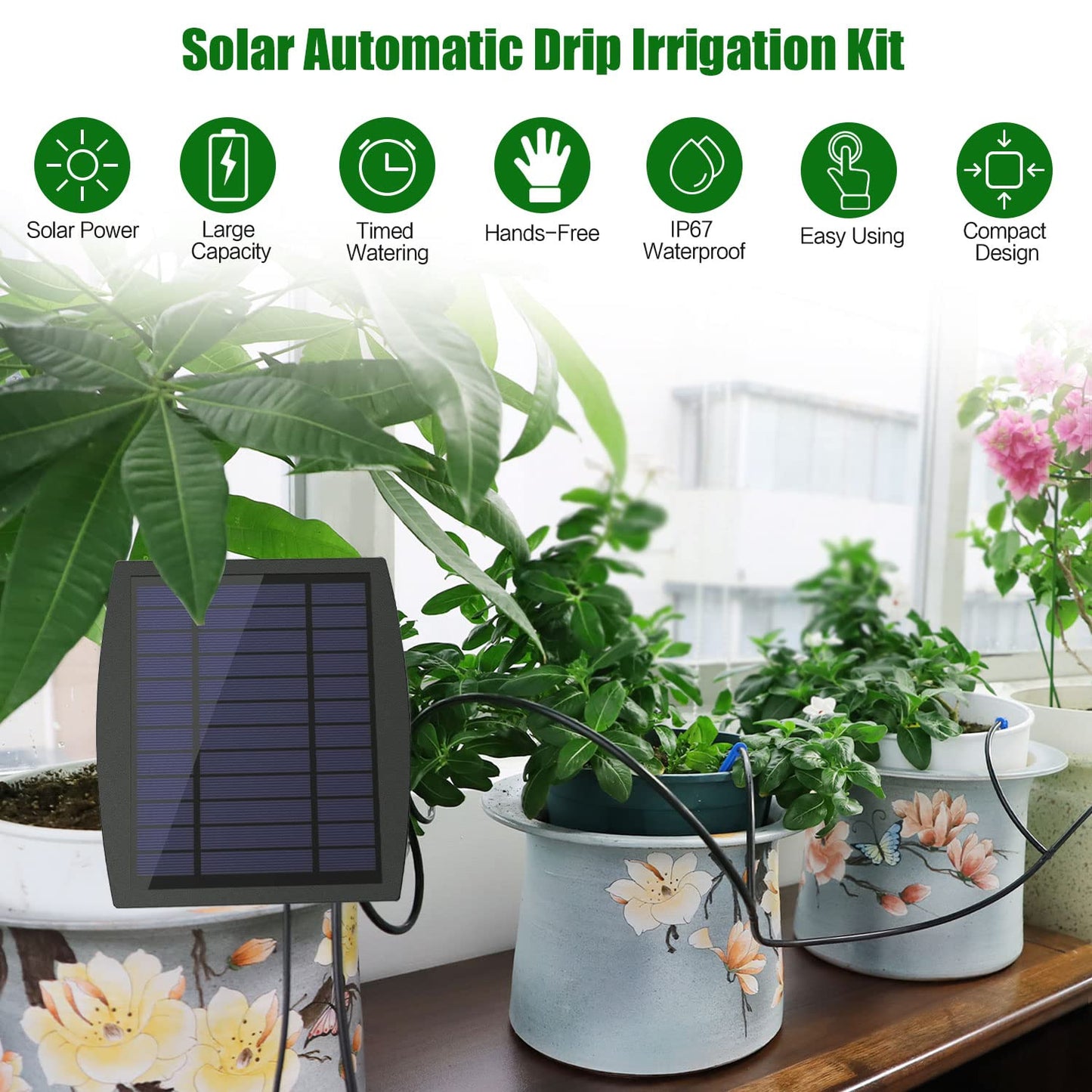 Solar Automatic Drip Irrigation Kit System –&Self-Watering Device for 10 or 20,30 Pots 🪴☀️💧