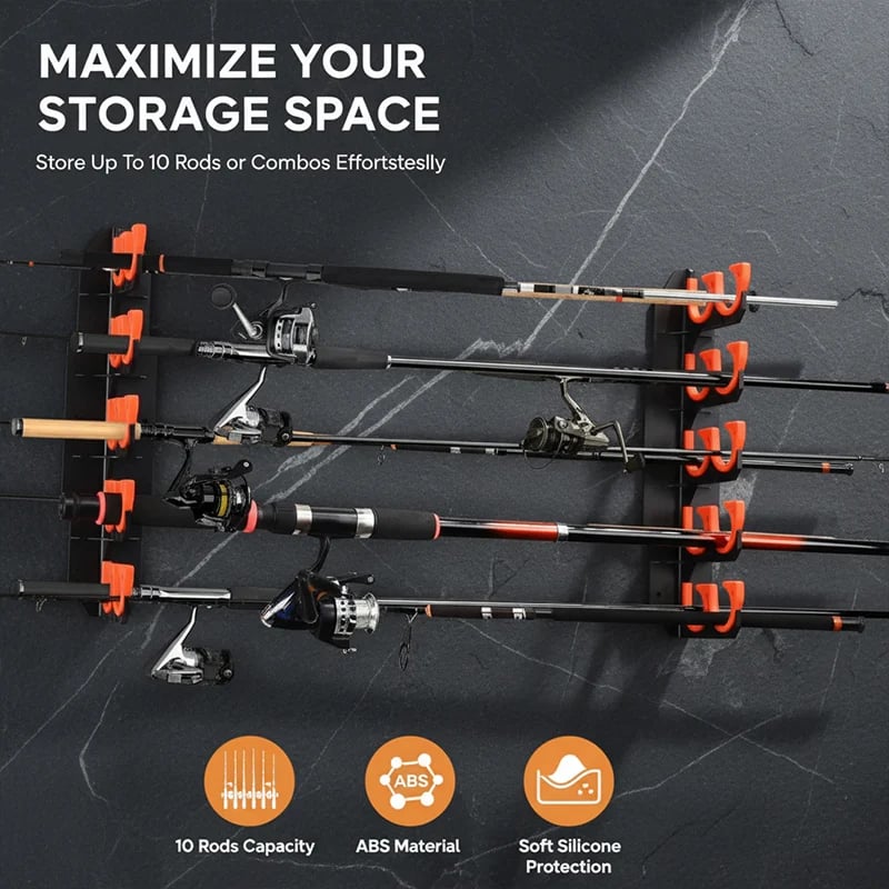 Fishing Rod Garage Storage Rack – Holds 10 Rods, Wall/Ceiling Mount, Soft Silicone Pads 🎣🧰