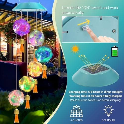 Solar Hydrangea Ball Wind Chime – 7 Color Changing Lights, IP65 Waterproof 🌸🔮