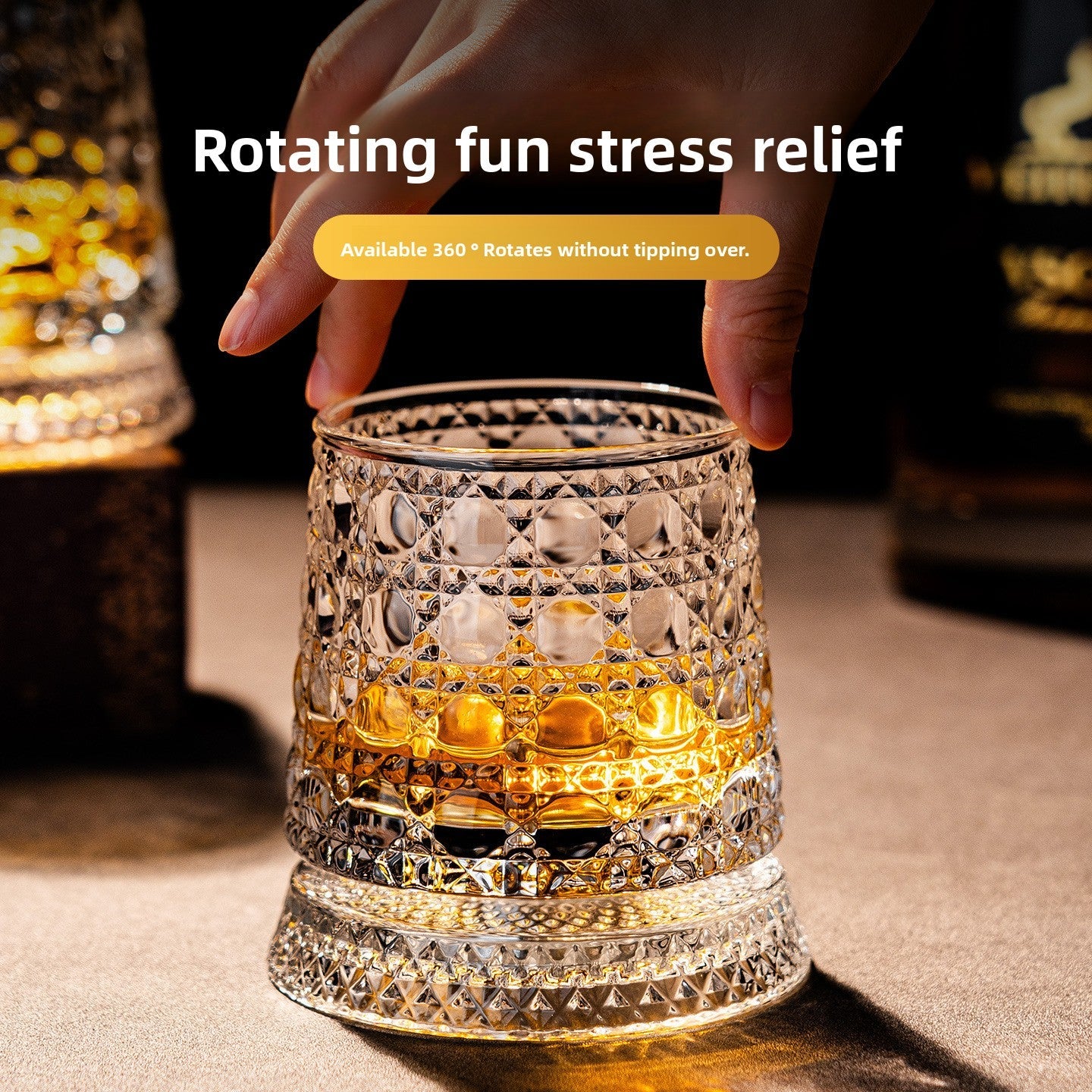 Rotating Whiskey Glass – 360° Spinner, Crystal Clear, 6 Patterns 🥃🌀
