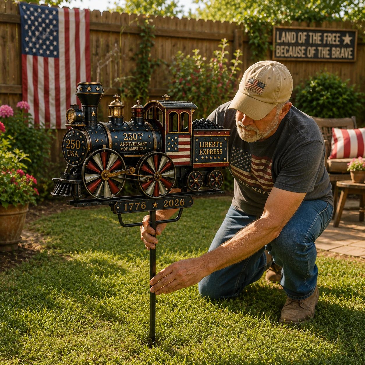 Liberty Express Wind Spinner – Patriotic Garden Art for America’s 250th 🇺🇸🚂