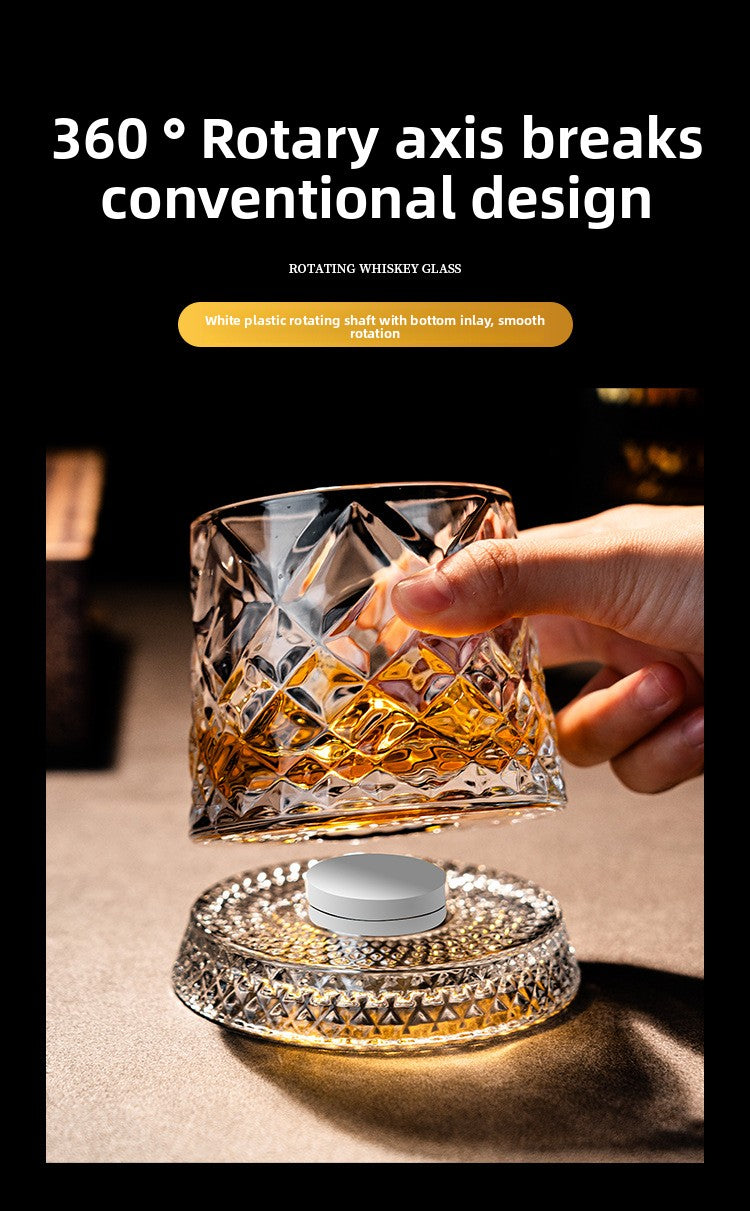 Rotating Whiskey Glass – 360° Spinner, Crystal Clear, 6 Patterns 🥃🌀