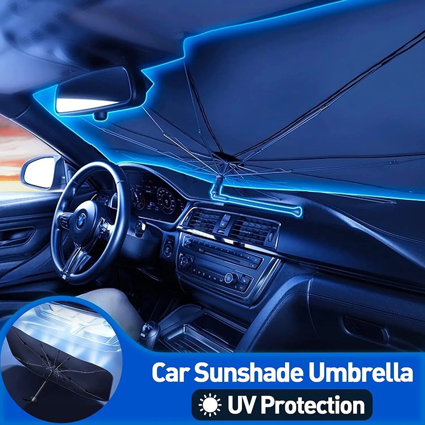 Foldable Car Windshield Sun Shade – Umbrella-Style, Instant Protection 🚗☀️