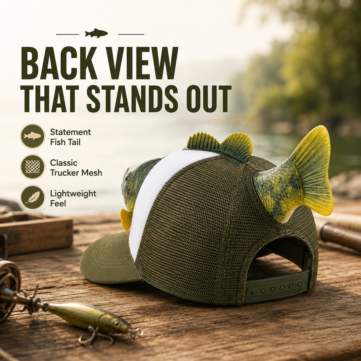 3D Fish Trucker Hat – Realistic Bass Head, Breathable Mesh, Funny Fishing Gift 🧢🐟