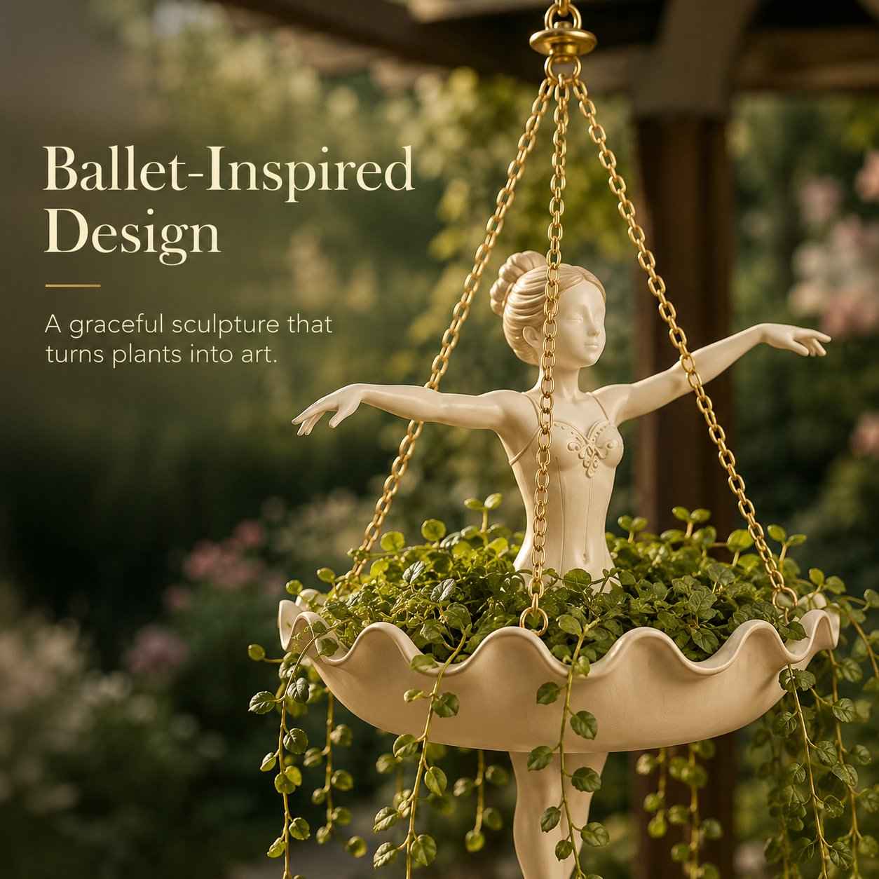 Ballet Dancer Hanging Planter – Resin Sculpture with Golden Chains 🩰🌿