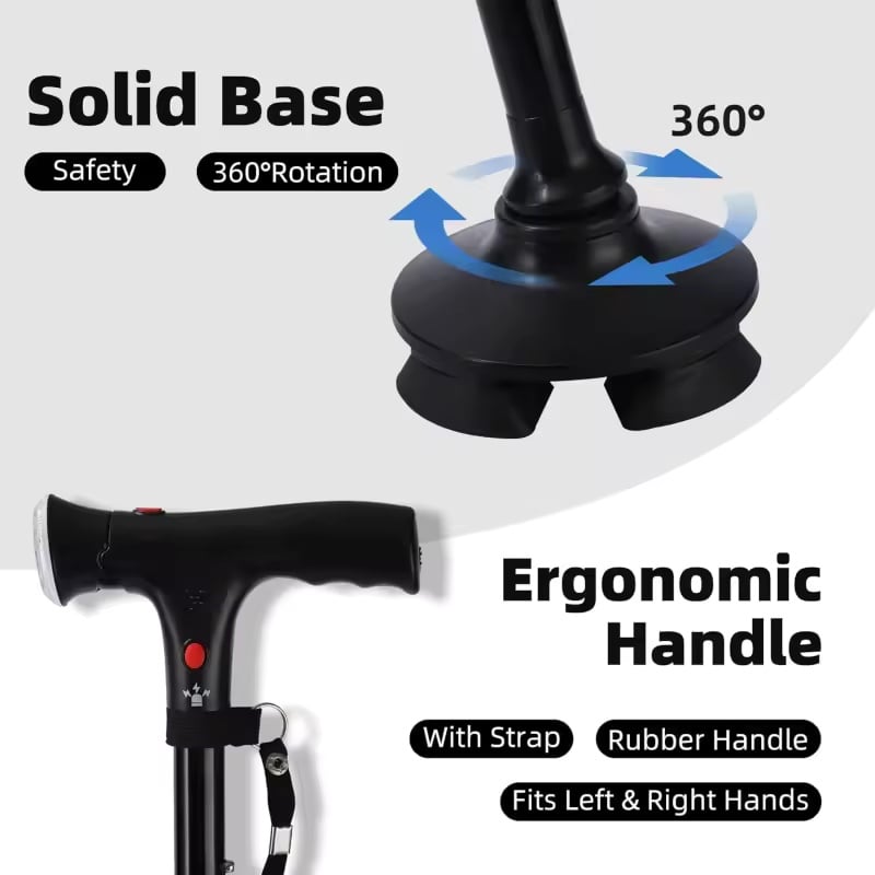 Multifunctional Folding Cane For Elderly With Light & Emergency Alarm