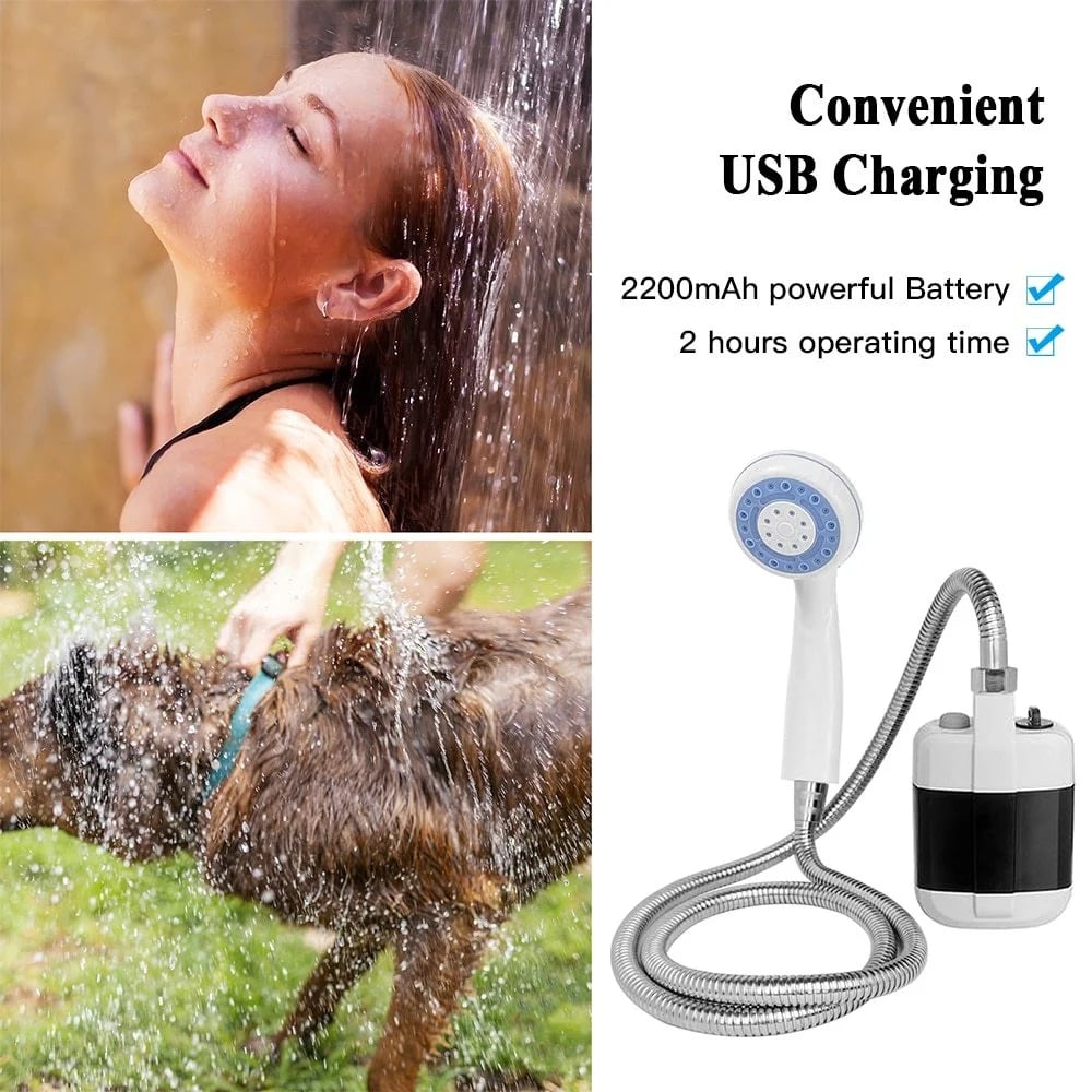 Portable USB Rechargeable Shower Pump – 2200mAh, 4-5L/min, Camping & Outdoor 🚿🏕️