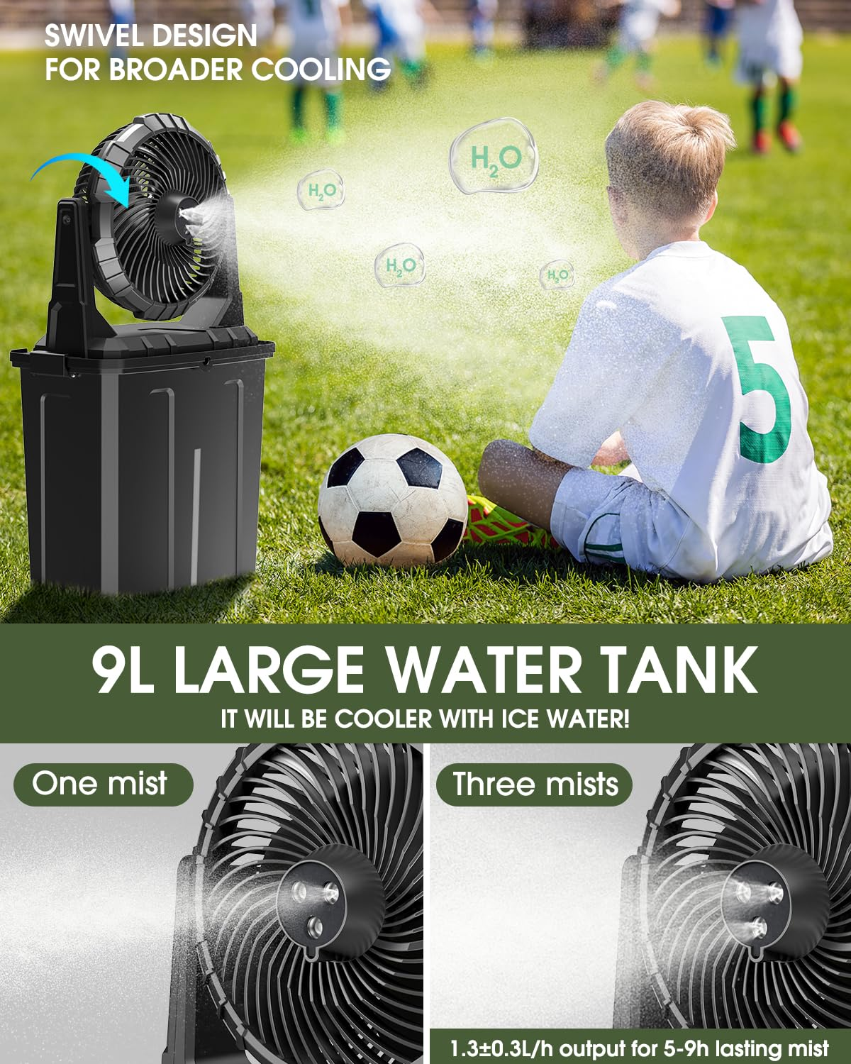 Portable Misting Fan with 9L Water Tank – 20000mAh/30000mAh, 3 Speeds, 3 Spray Modes 💨💧