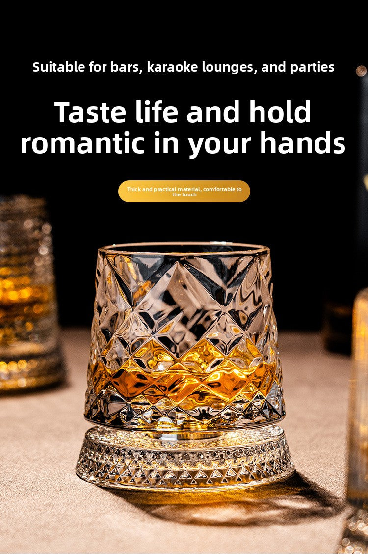 Rotating Whiskey Glass – 360° Spinner, Crystal Clear, 6 Patterns 🥃🌀