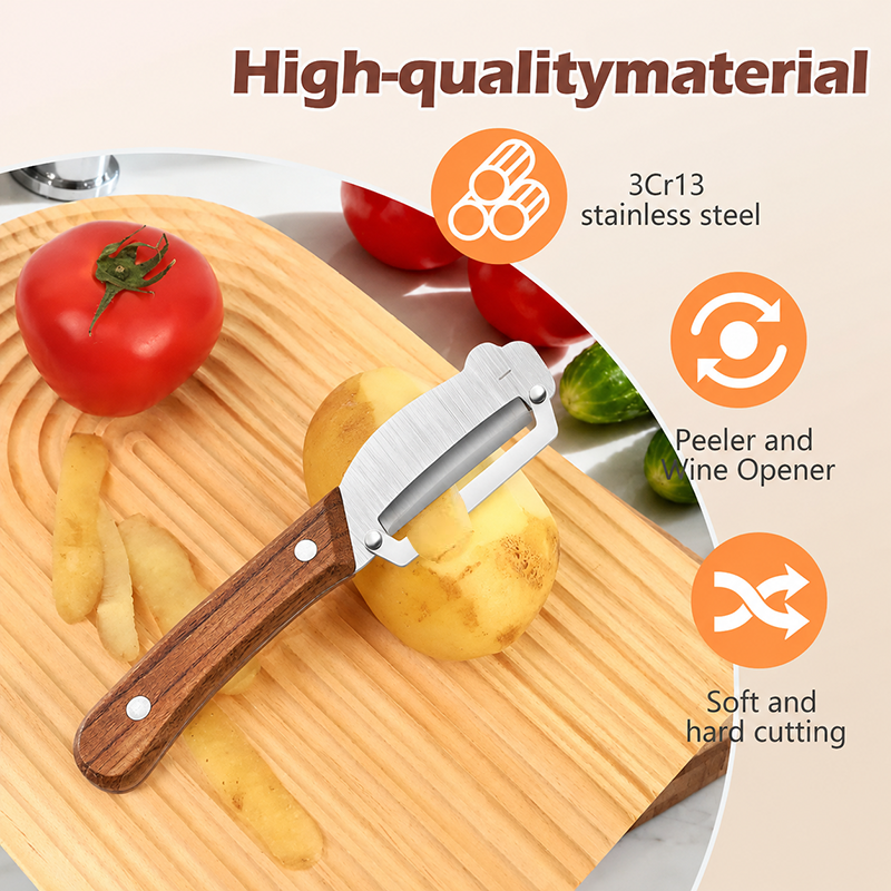 Zero-Snag Wooden Peeler – Stainless Steel Blade, No Clog, No Cramp 🥔🪵
