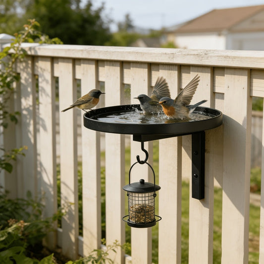 Wall-Mounted Metal Bird Bath – Antique Black, Dual-Function with Hook 🐦🛁