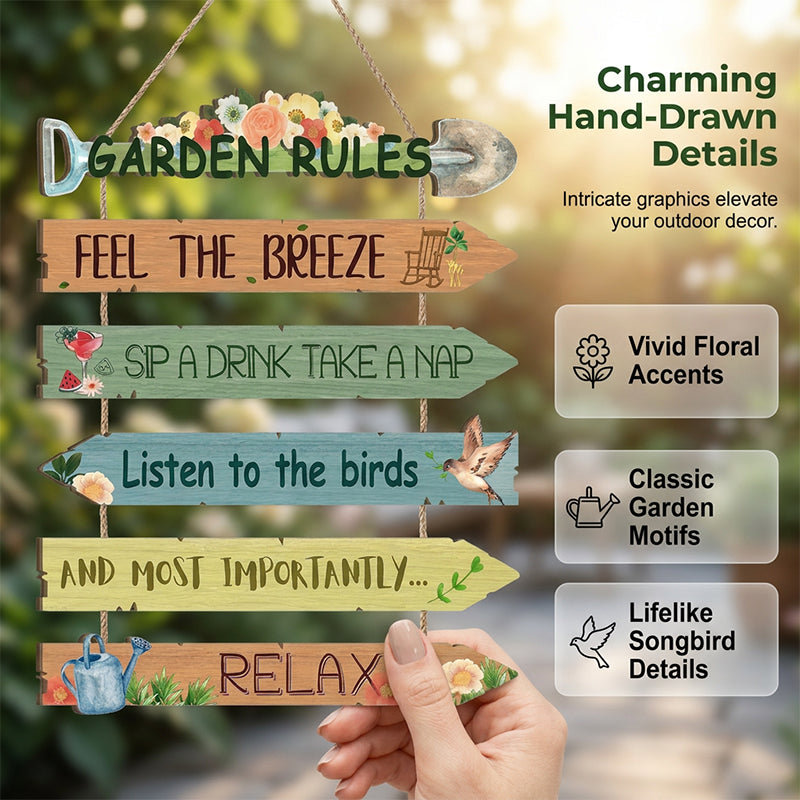 Rustic Wooden Garden Sign – Hand-Painted Botanical Art, Jute Rope Included 🌿🪵