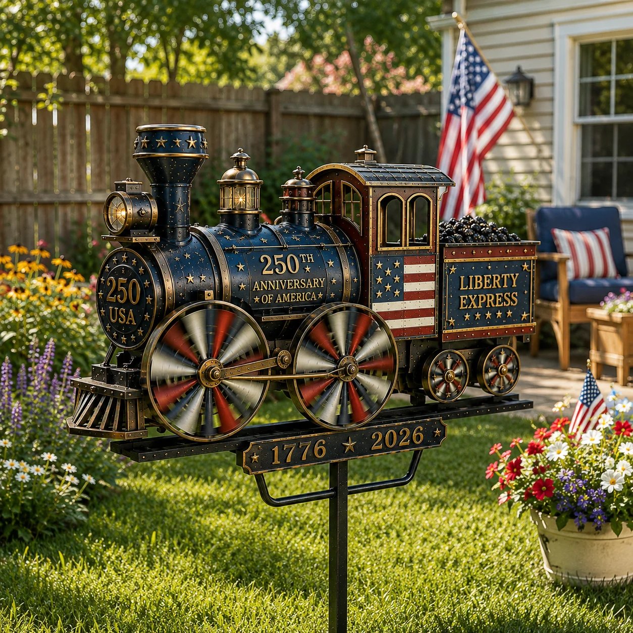 Liberty Express Wind Spinner – Patriotic Garden Art for America’s 250th 🇺🇸🚂