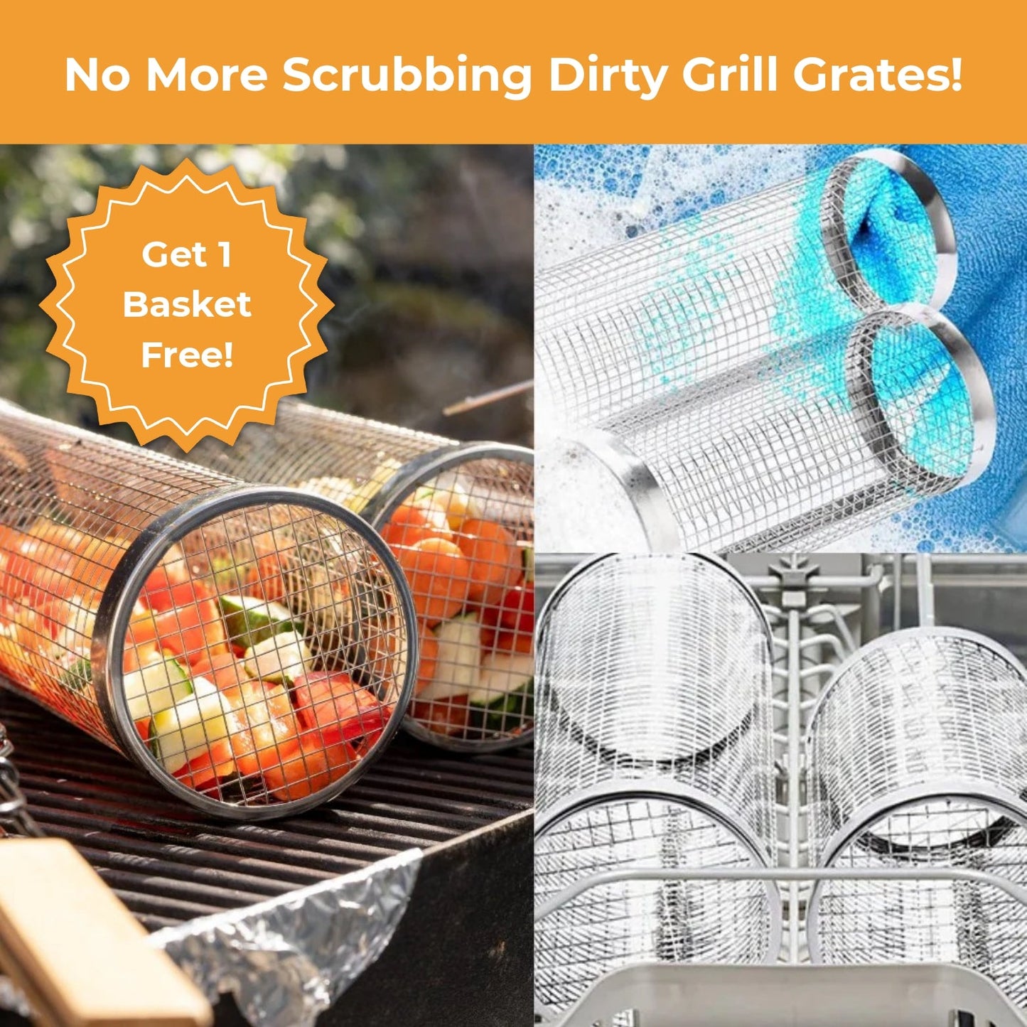 Gourmet Grill Basket 2.0 – Stainless Steel, Dishwasher Safe, No More Burnt Food 🥩🥦