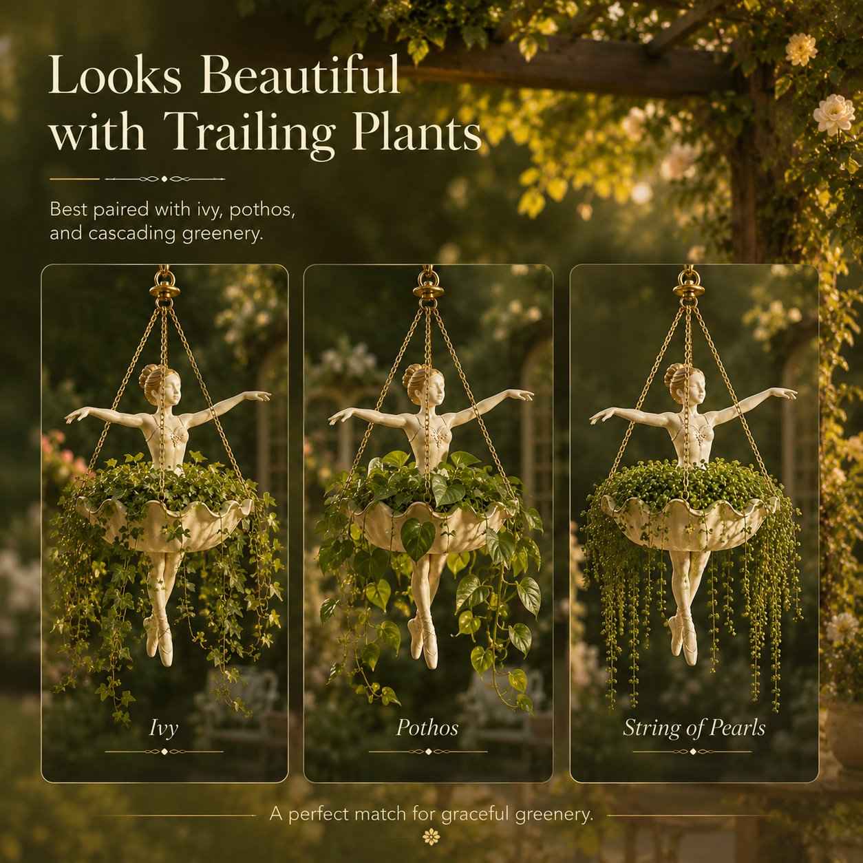 Ballet Dancer Hanging Planter – Resin Sculpture with Golden Chains 🩰🌿