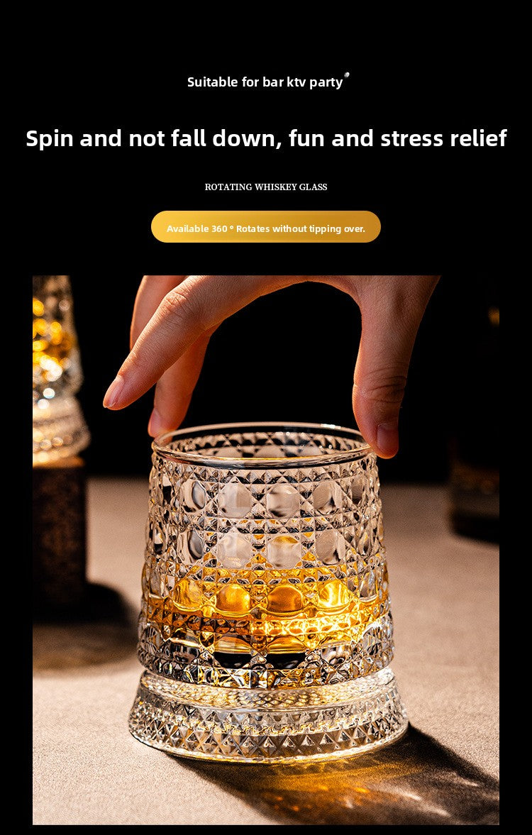 Rotating Whiskey Glass – 360° Spinner, Crystal Clear, 6 Patterns 🥃🌀
