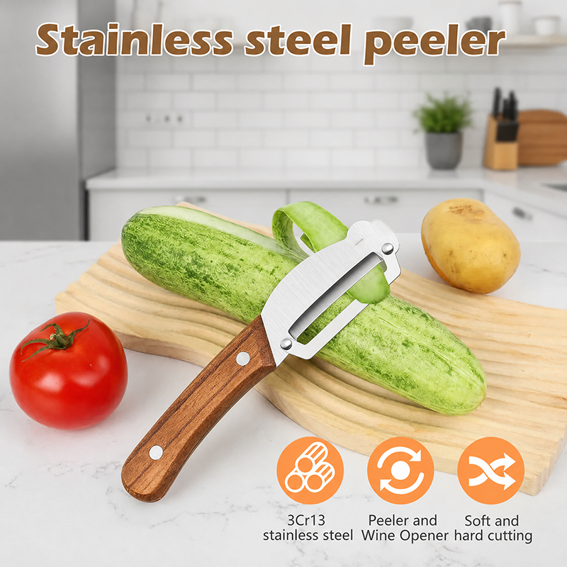 Zero-Snag Wooden Peeler – Stainless Steel Blade, No Clog, No Cramp 🥔🪵