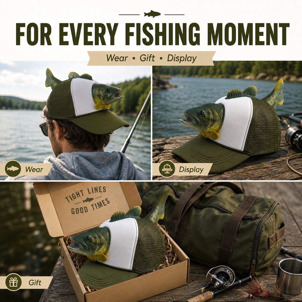 3D Fish Trucker Hat – Realistic Bass Head, Breathable Mesh, Funny Fishing Gift 🧢🐟