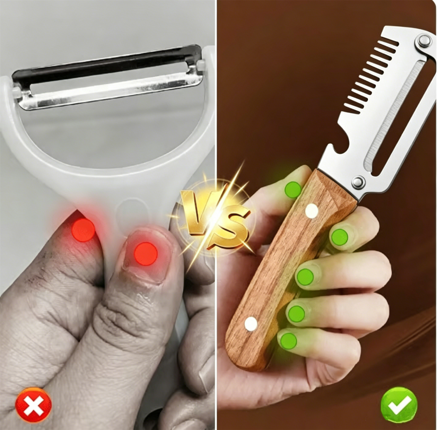 Zero-Snag Wooden Peeler – Stainless Steel Blade, No Clog, No Cramp 🥔🪵