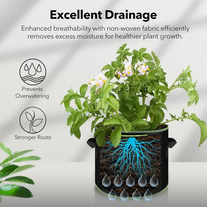 5-Pack 5 Gallon Grow Bags – Heavy-Duty Aeration Fabric Pots with Handles 🌱🪴