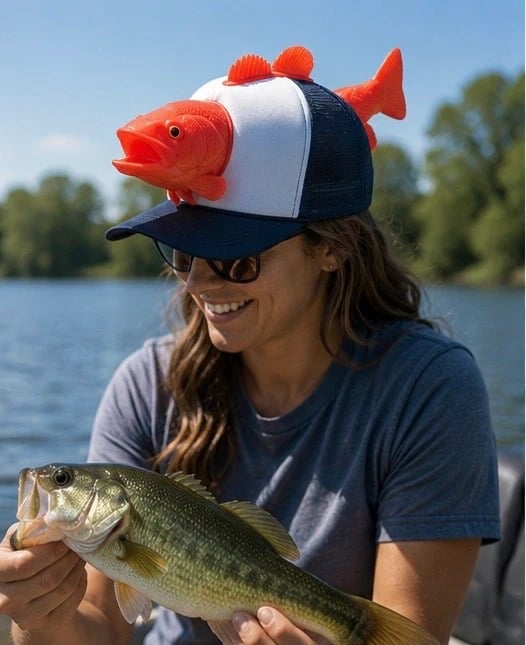 3D Fish Trucker Hat – Realistic Bass Head, Breathable Mesh, Funny Fishing Gift 🧢🐟