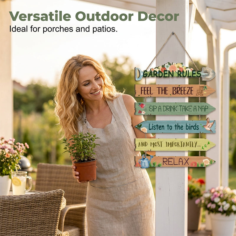 Rustic Wooden Garden Sign – Hand-Painted Botanical Art, Jute Rope Included 🌿🪵