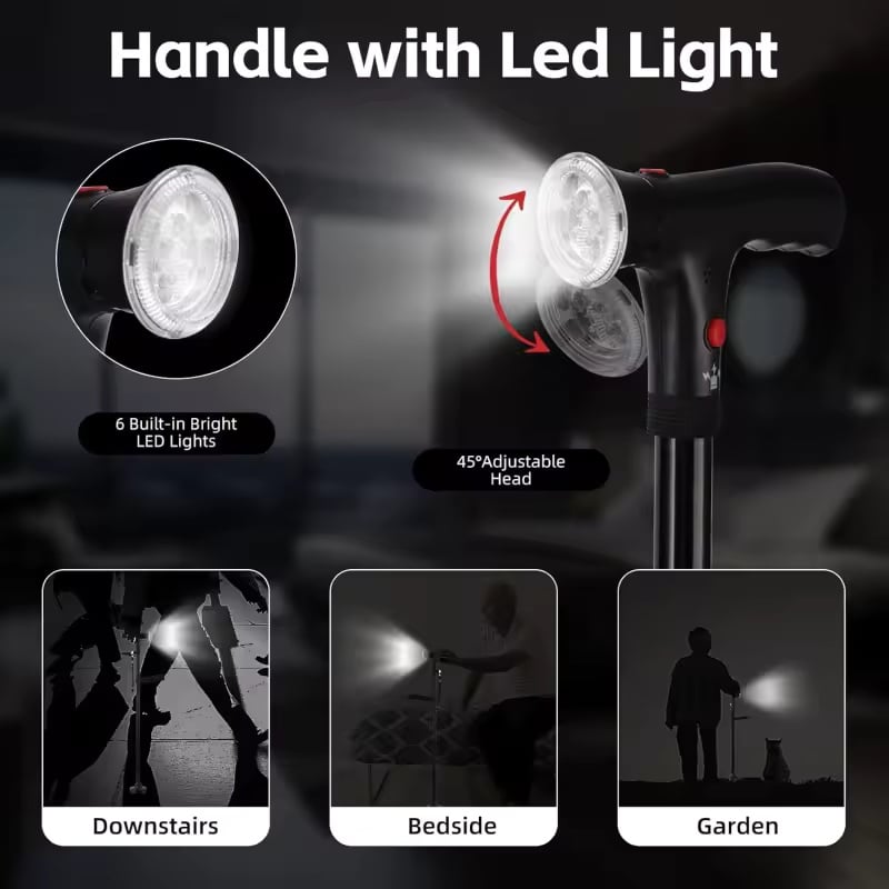 Multifunctional Folding Cane For Elderly With Light & Emergency Alarm